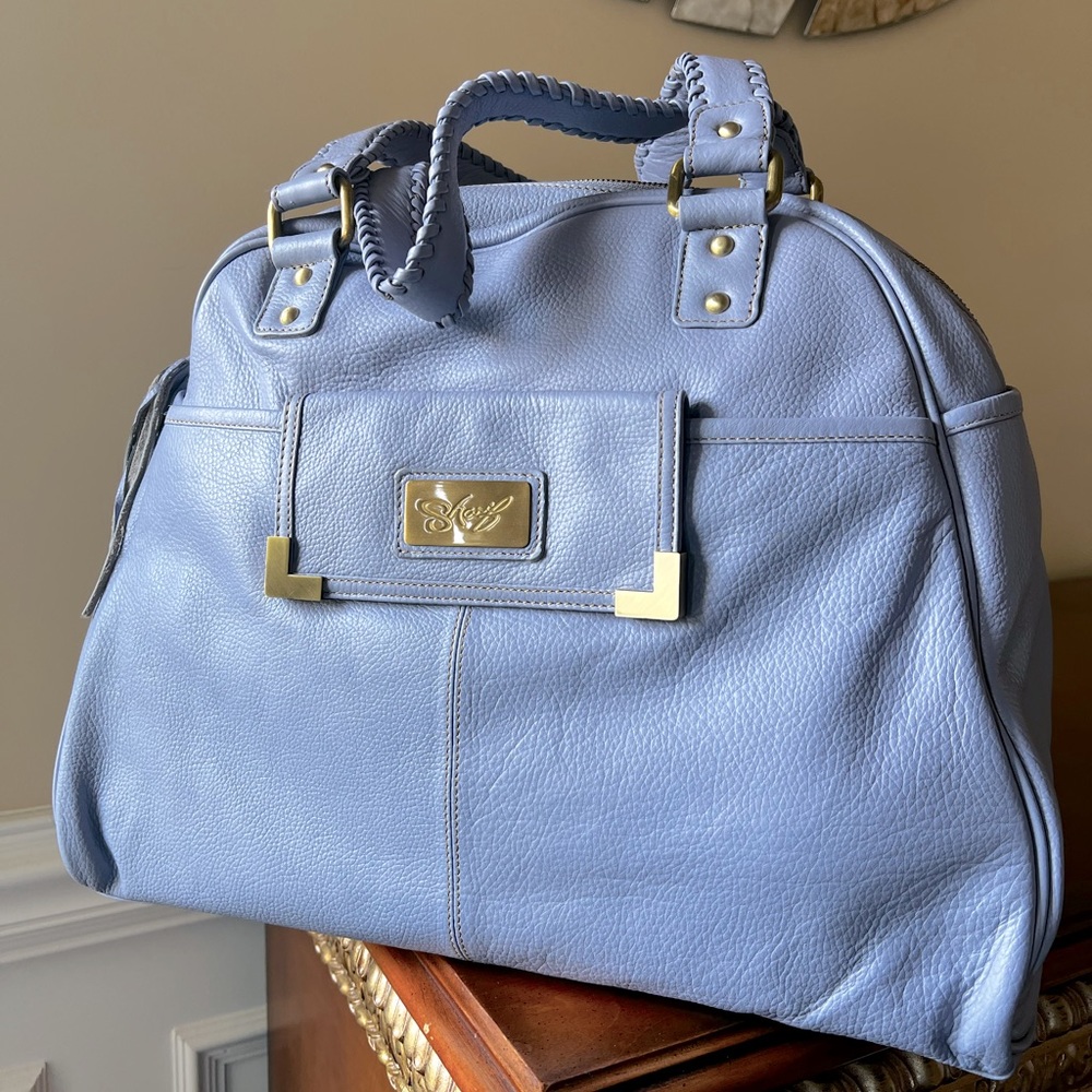 Periwinkle Blue Soft Pebbled Leather Dome shaped Large Satchel/shoulder bag.